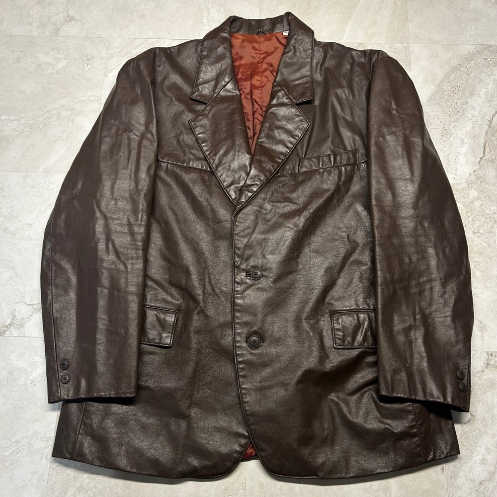 Clipper Mist By London Fog Genuine Leather Blazer Jacket Brown Mens Sz 46 Vtg